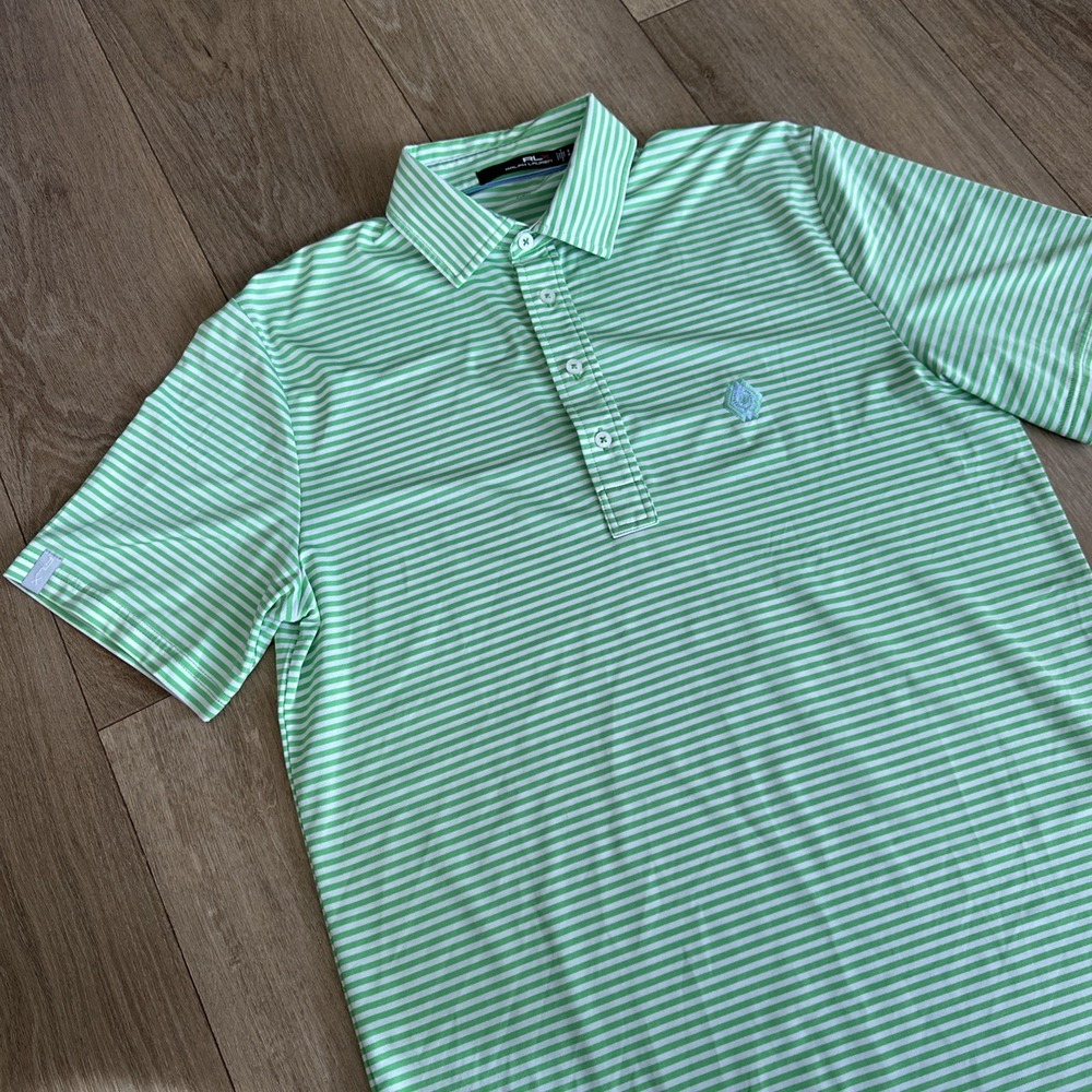 RLX Ralph Lauren Men's Neon Green Striped SS Polo Shirt Golf Performance Size Sm